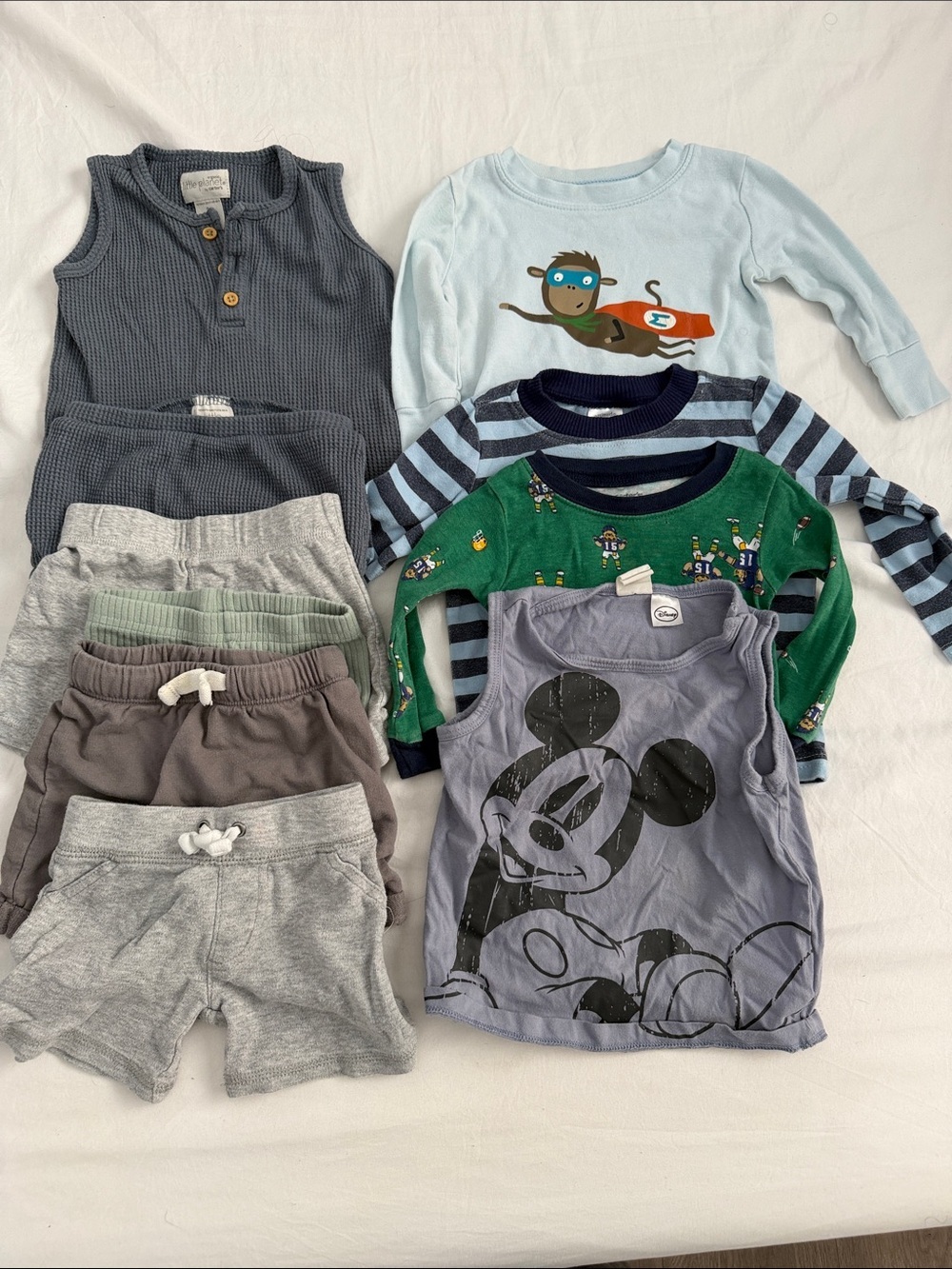 Disney Boys Gray Mickey Tank Top with Navy and Green Tops Set 6-9 months